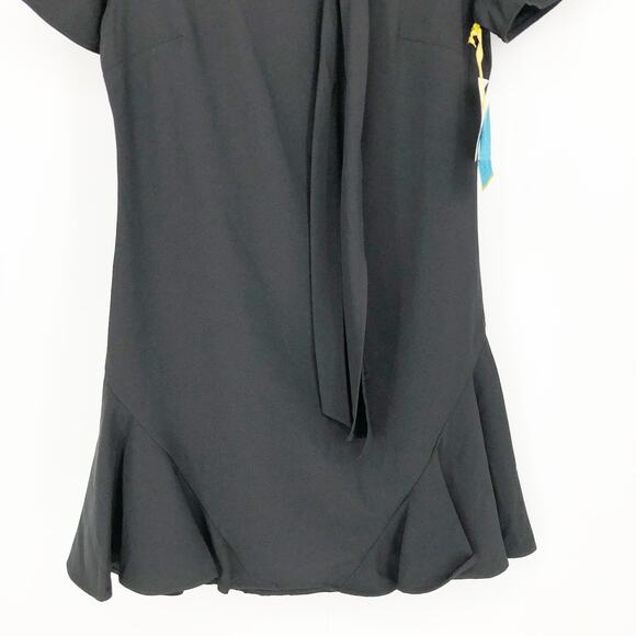 CECE Ruffled Bow Neck Mini Dress 10 Black Short Sleeve Fit & Flare NWT - Picture 8 of 13